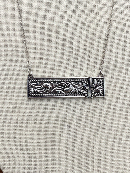 Wild West Saguaro Cactus Bar Necklace - Silver