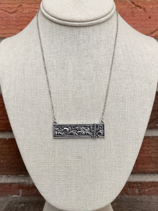Wild West Saguaro Cactus Bar Necklace - Silver