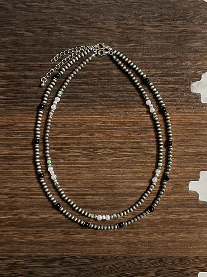 Navajo Style Pearl Necklace Set with Black, Green & White
